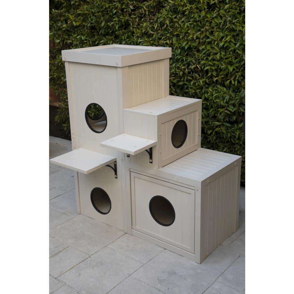 EcoFlex Beige Multi-Level Outdoor Cat House with Shelves