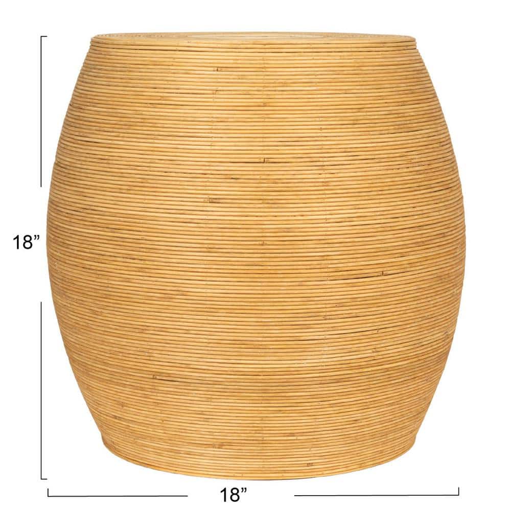 Natural Rattan Round Barrel Accent Table with Wood Frame