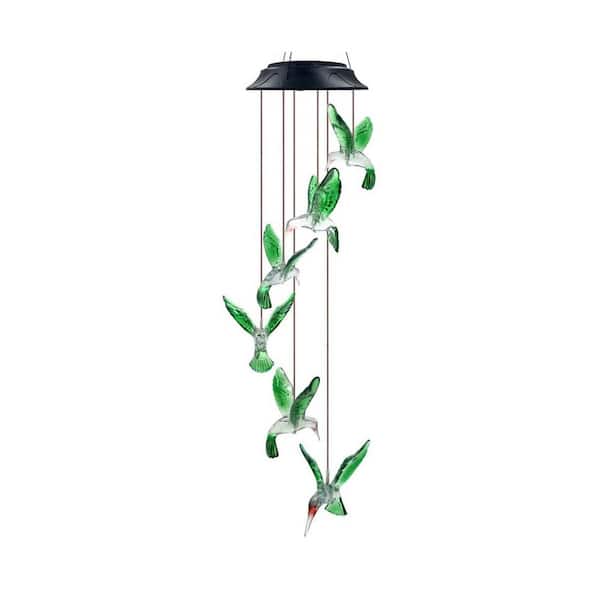 25 in. Solar Hummingbird Chimes Colorful Light Show for Garden Unique Gift Decoration with Hanging Hook