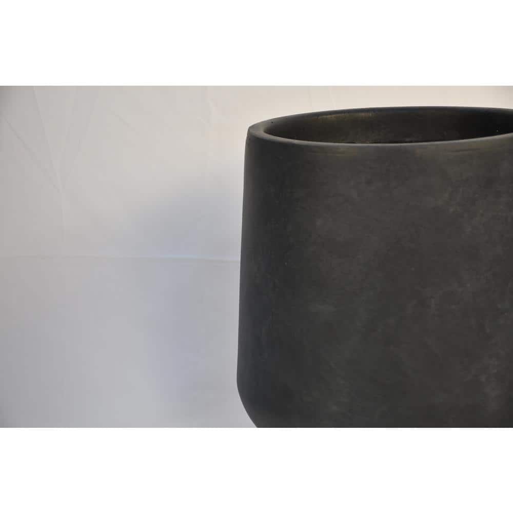 Charcoal Round Concrete Planter with Soft Curves, 20"