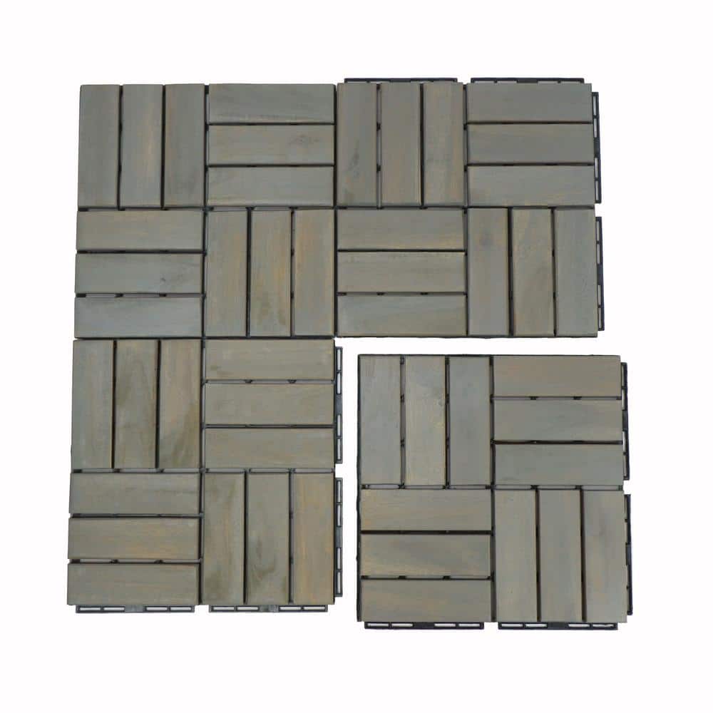 12 in. x 12 in. Light Gray Square Acacia Wood Interlocking Flooring Tiles (