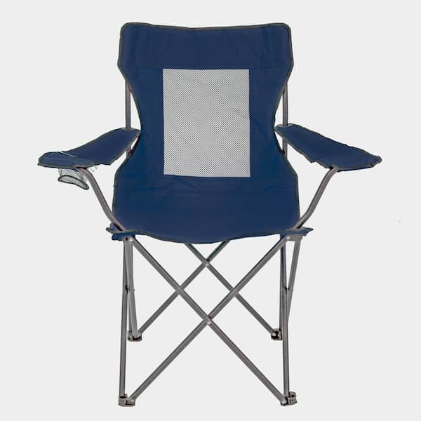 Outdoor Camping Folding Chair Heavy-Duty Steel Frame Collapsible Arm Chair with Cup Holder and Carry Bag