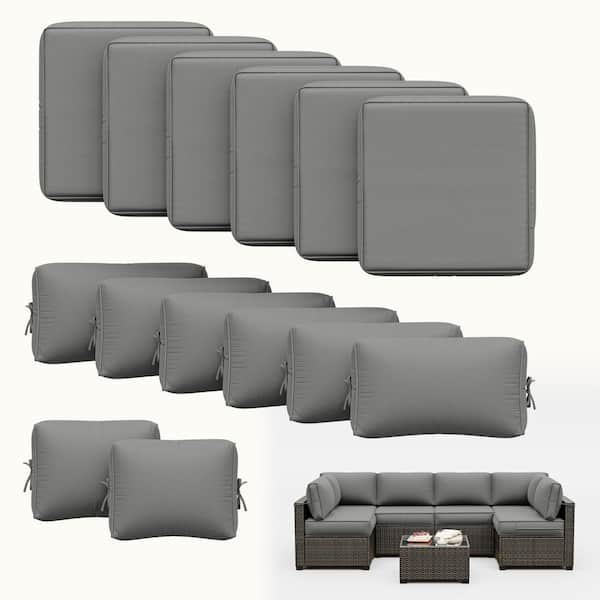 26 in. x 26 in. x 5 in. (14-Piece) Deep Seat Outdoor Sectional Cushion Set Waterproof Replacement Cushions Light Grey