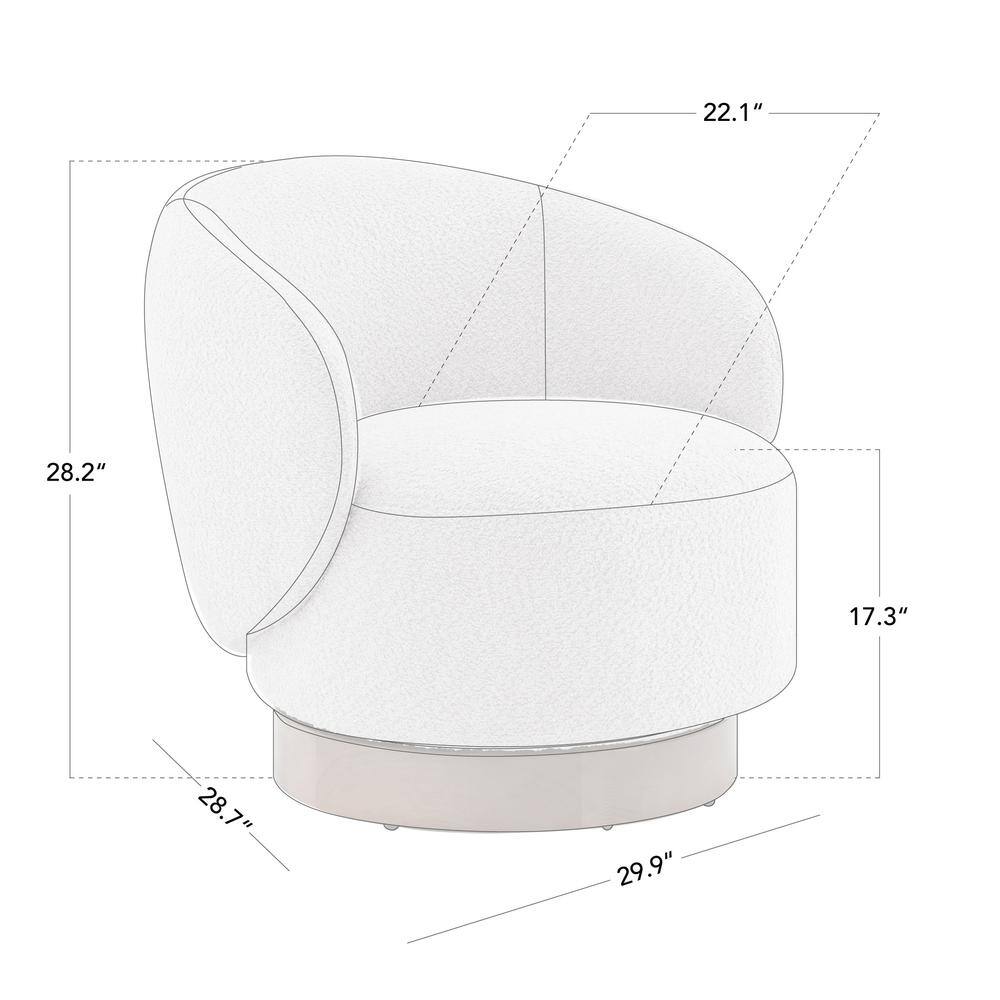 Cream Swivel Barrel Accent Chair with Wood Base