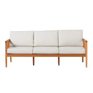 Natural Eucalyptus Wood Modern Outdoor Spindle Couch with Light Pewter Cushions