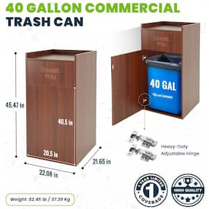 40 Gal. Mahogany Wood Tray Top Food Service Industry Waste Enclosure Commercial Trash Can Coverage with Lid