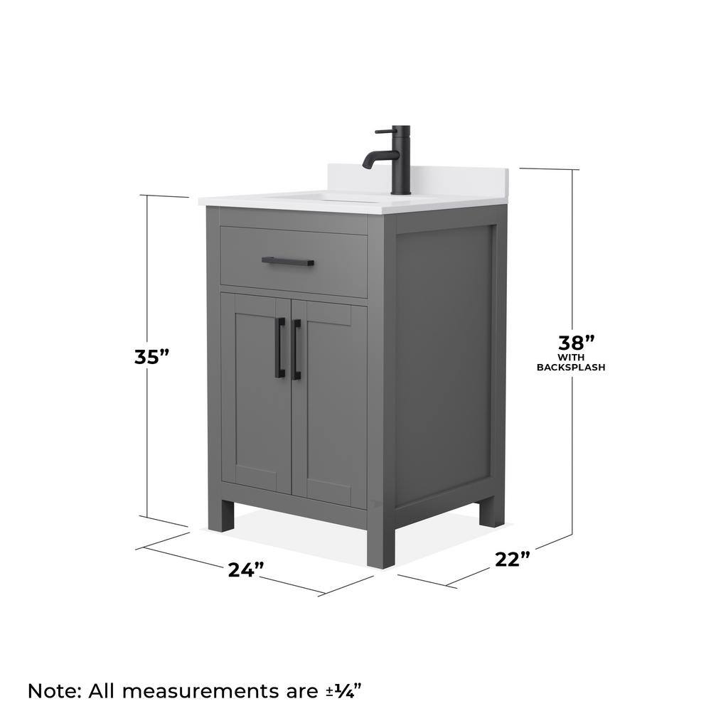 Beckett 24" Dark Gray Freestanding Bathroom Vanity with White Marble Top