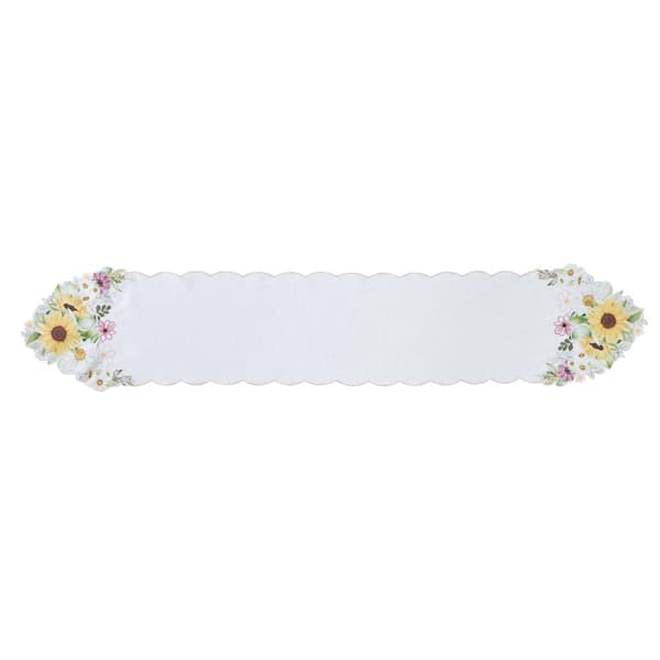 Threadmade Home Sunflower and Daisies Cutwork Table Runner, Multicolor - 13"W x 70"L