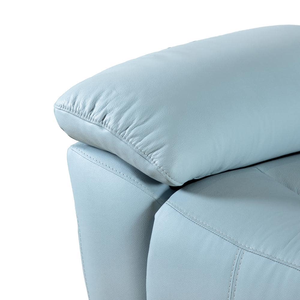 Powder Blue Leather Reclining Loveseat with Pillow Top Arms