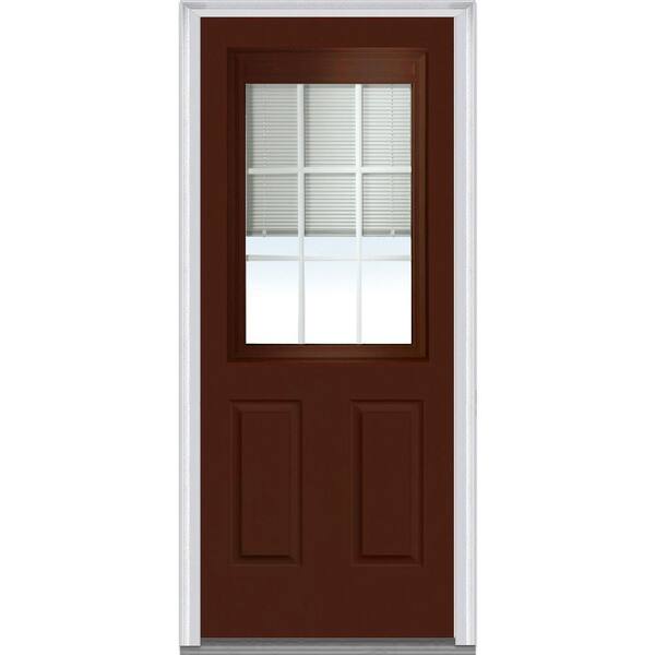 MMI Door 32 in. x 80 in. Internal Blinds and Grilles Left-Hand Inswing 1/2-Lite Clear Low-E Painted Steel Prehung Front Door