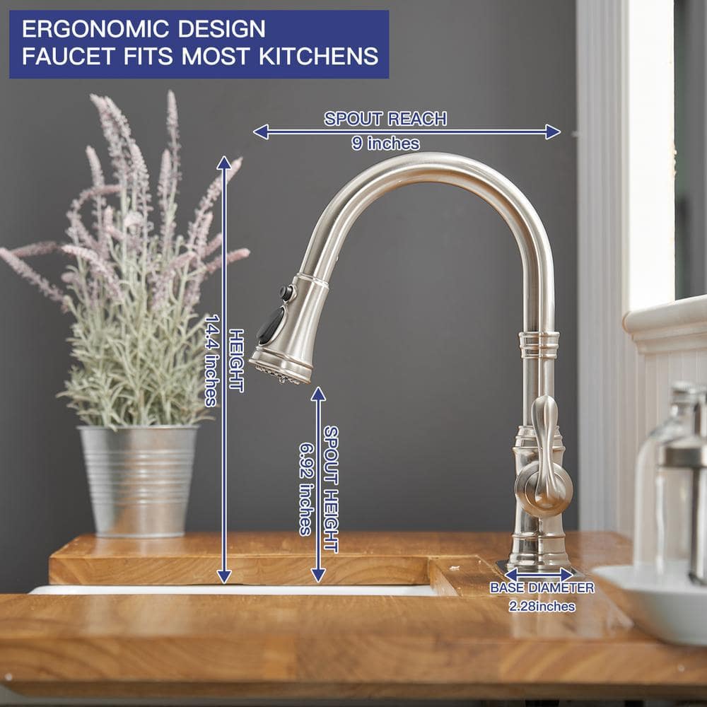Brushed Nickel Single Handle Pull-Down Kitchen Faucet with Spray