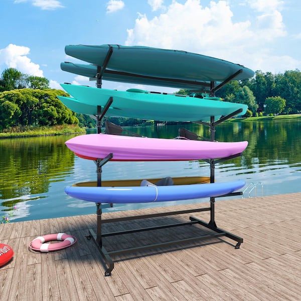 82 in. Freestanding Kayak Storage Rack with Wheels-Adjustable 8