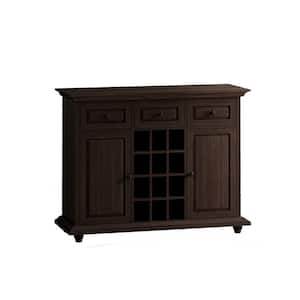 Vintage Style Brown Particle Board Storage Bar Cabinet with 12-Grid Wine Rack, 3-Drawers and 2 Doors