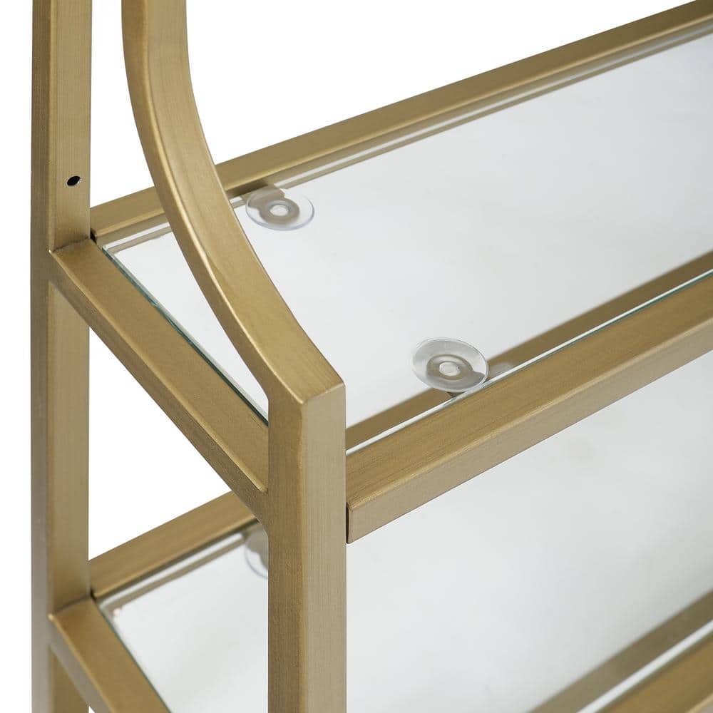Soft Gold Sculptured Steel and Glass 28" Wall Shelf