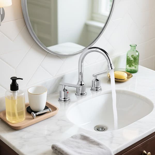 8 in. Widespread Double Handle Bathroom Faucet with Drain Kit in Chrome