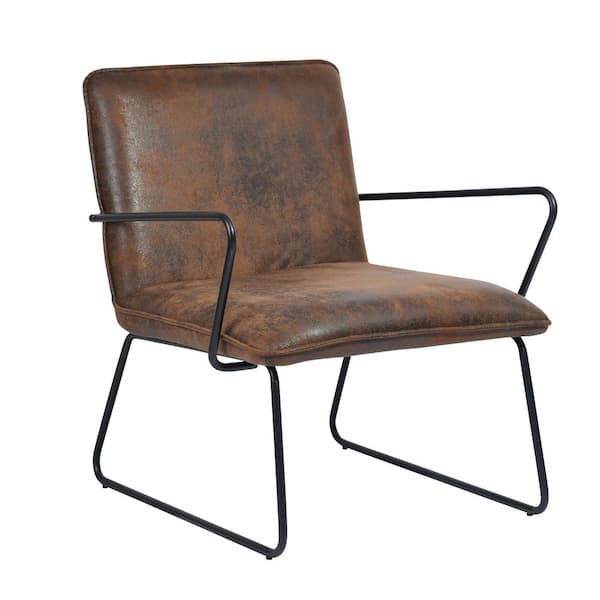 Schema lettergreep waar dan ook Homy Casa Dining Chair Brown Arm Chair Faux Leather ZACK SUEDE - The Home  Depot