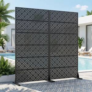 16 in. L x 72 in. H x 35 in. W Galvanized Metal Wall Sculptures Outdoor Privacy Screens Garden Fence in Black (Set of 2)