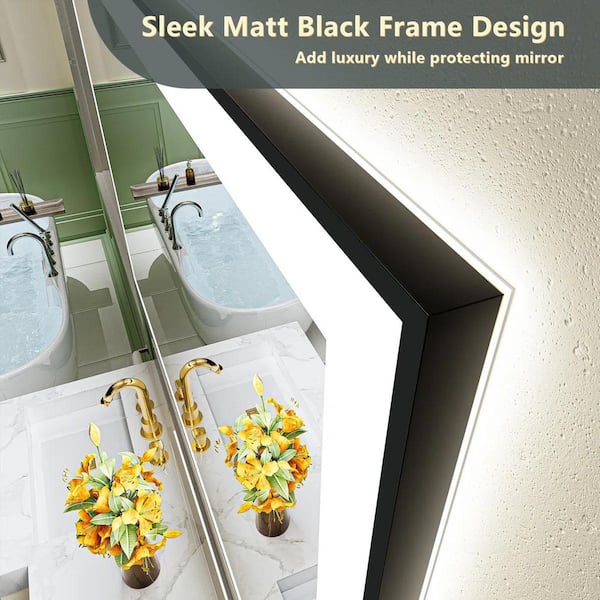 84 in. W x 40 in. H Rectangular Framed Front and Back LED Lighted Anti-Fog Wall Bathroom Vanity Mirror in Tempered Glass