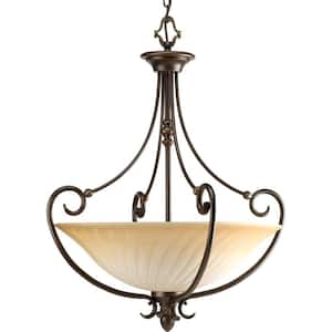 Kensington Collection 3-Light Forged Bronze Foyer Pendant with Frosted Caramel Swirl Glass