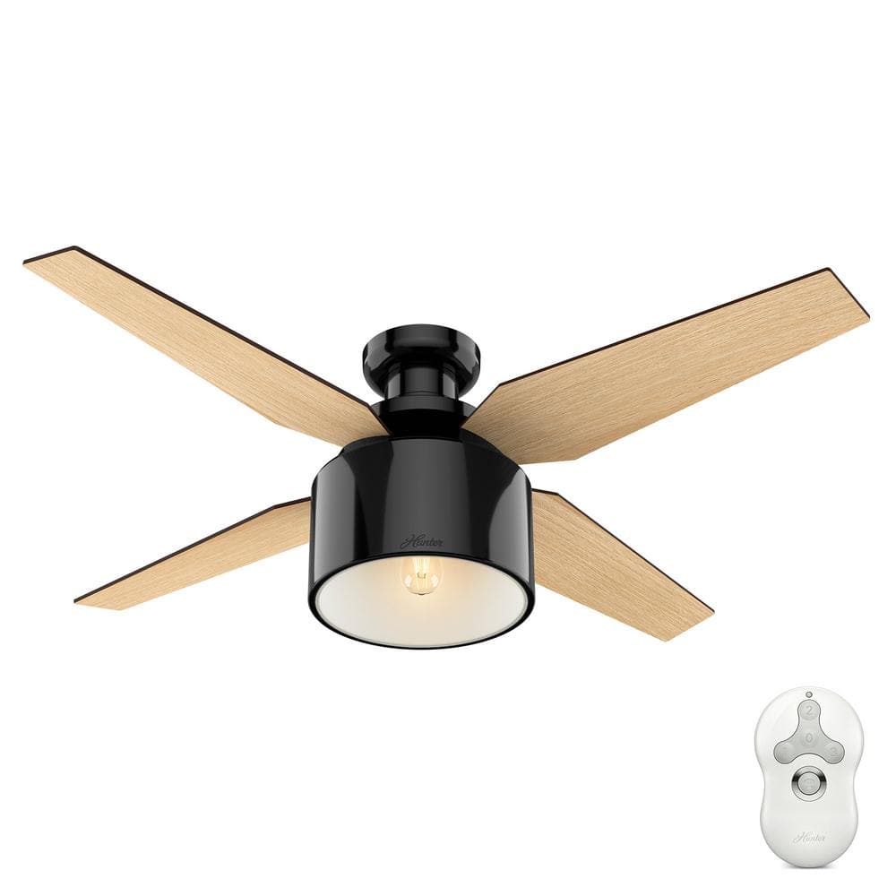 Hunter Cranbrook 52 In Led Low Profile Indoor Gloss Black Ceiling Fan With Remote 59259 The