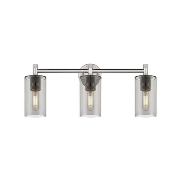 Innovations Crown Point 23.88 in. 3-Light Satin Nickel Vanity Light with Glass Shade
