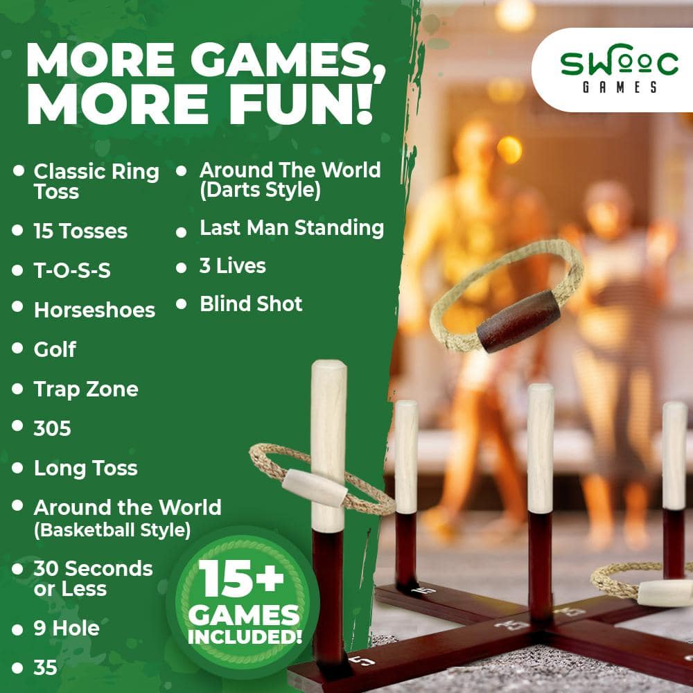 Rustic Ring Toss Outdoor Game All Weather 15 Plus Games Included - Vintage Wood and Rope Ring Toss Yard Game