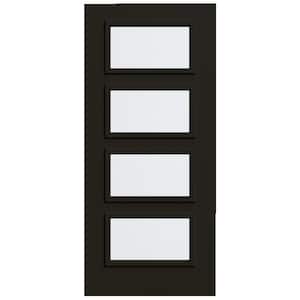 36 in. x 80 in. 4 Lite Equal Right-Hand/Inswing Clear Glass Black Steel Front Door Slab
