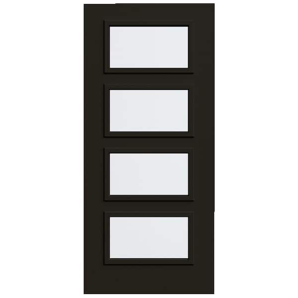 JELD-WEN 36 in. x 80 in. 4 Lite Equal Right-Hand/Inswing Clear Glass Black Steel Front Door Slab