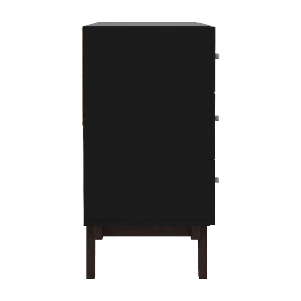 Matte Black Mid-Century Modern 6-Drawer Wood Dresser