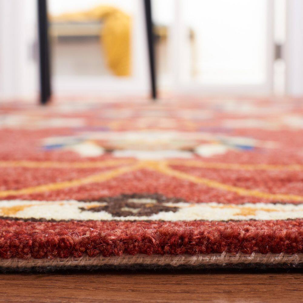 Rust and Blue Hand-Tufted Wool Square Area Rug