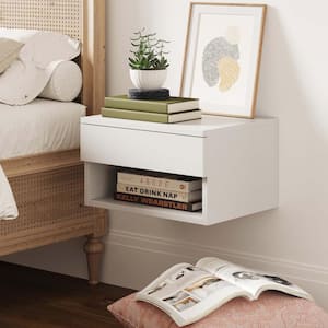 Jackson 16 in. W White Rectangle Wood End Nightstand Side Table with Storage Drawer Open Shelf