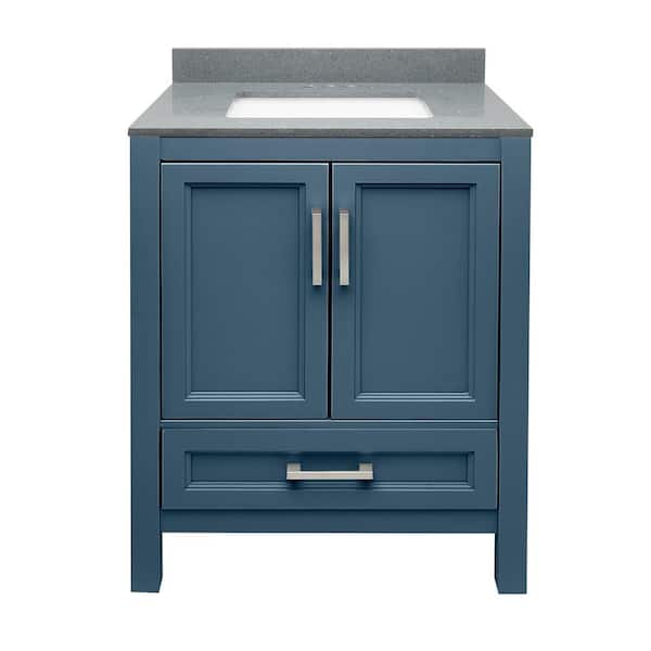 Amluxx Salerno 25 in. W x 19 in. D x 36 in. H Bath Vanity in Navy Blue with Quartz Stone Vanity Top in Galaxy Gray