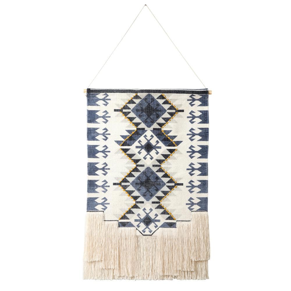 Woven 19.5 in. x 38 in. Navy Blue / Yellow / White Southwestern Boho Macram