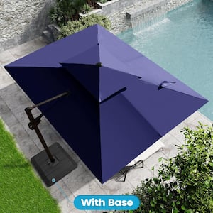 11 ft. x 9 ft. Double Top Rectangular Cantilever Patio Umbrella in Navy Blue with 4-Piece 220 lbs. HDPE Base