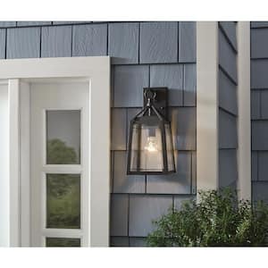 Blakeley 14.88 in. Transitional 1-Light Black Outdoor Wall Light Fixture with Clear Beveled Glass