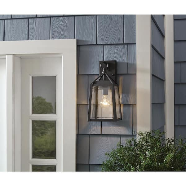 Blakeley 14.88 in. Transitional 1-Light Black Outdoor Wall Light Fixture Sconce with Clear Beveled Glass