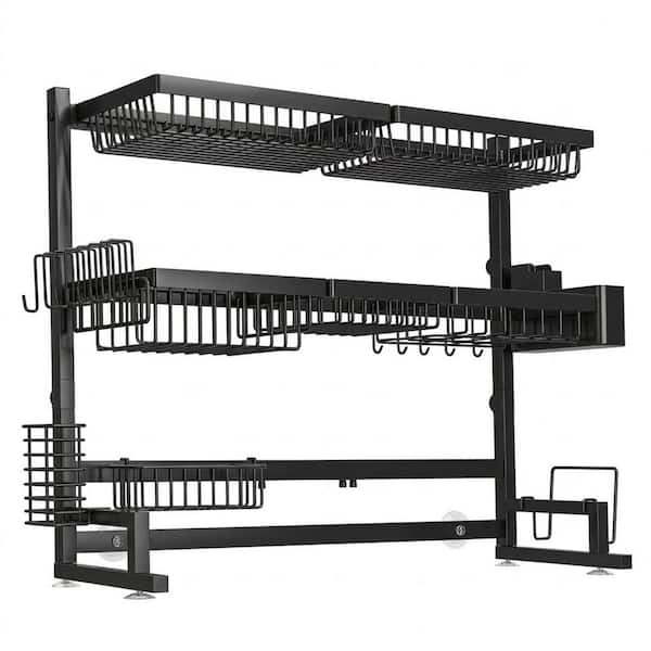 Black 3 Tier Over Sink Dish Rack Expandable Height Length Stainless Steel Snap-On Design Dish Rack 1 Piece