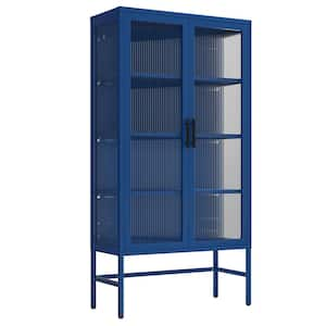 Anky 31.5 in. W x 12.6 in. D x 61.02 in. H Blue Freestanding Bathroom Linen Cabinet with Glass Doors