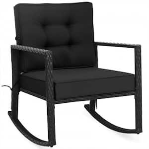 Patio Rattan Wicker Rocking Chair Outdoor Rocking Chair with Black Cushions