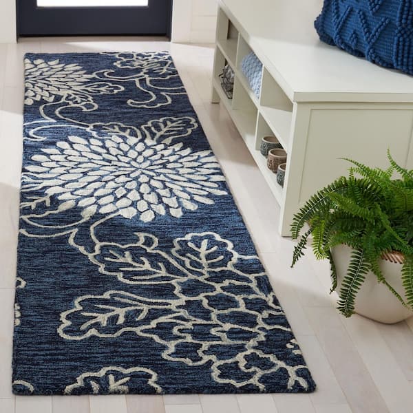 Jardin 2 ft. x 9 ft. Navy/Ivory Oversized Floral Runner Rug