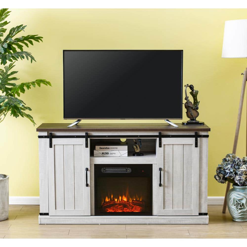 FESTIVO 54 in. Saw Cut-Off White TV Stand for TVs up to 60 ...