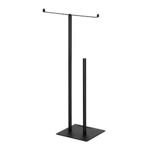Black Toilet Paper Holder Stand Free Standing Double Bar with Reserve