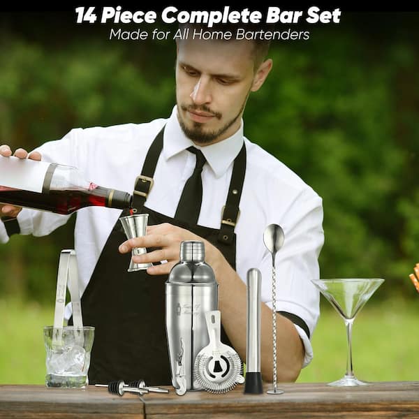 TOUCH OF MIXOLOGY 14-Piece Stainless Steel Bartender Kit - Bar Set Cocktail  Shaker Set - Cocktail Kit Set - Bartending Kit TMBRTL14 - The Home Depot