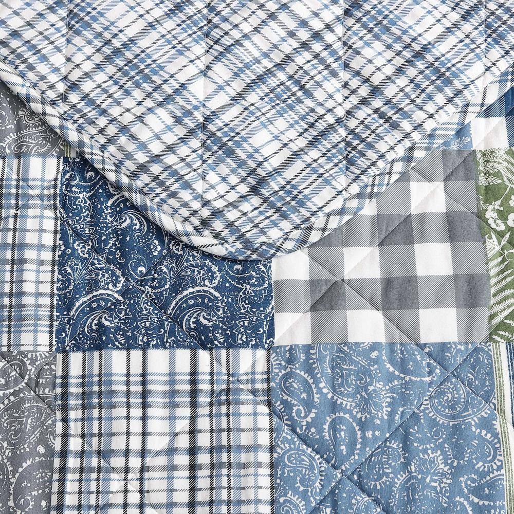 King Blue Cotton Reversible Patchwork Quilt Set