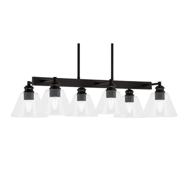 Unbranded Albany 6 Light Espresso Downlight Chandelier, Linear Chandelier for the Kitchen with Clear Bubble Glass Shades