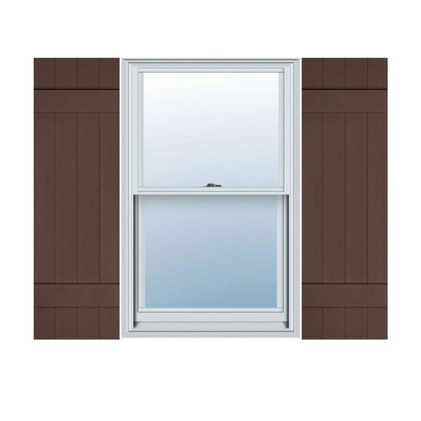 Ekena Millwork 14 in. x 48 in. Lifetime Vinyl Custom Four Board Joined Board and Batten Shutters Pair Federal Brown