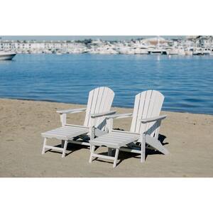 Hampton White Patio Plastic Adirondack Chairs with Hideaway Ottoman (2-Pack)