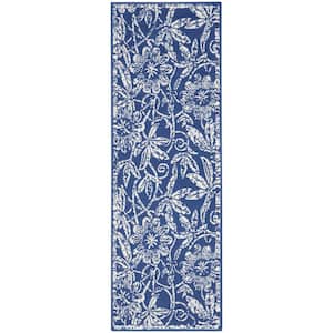 Whimsicle Navy 2 ft. x 6 ft. Floral Contemporary Kitchen Runner Area Rug