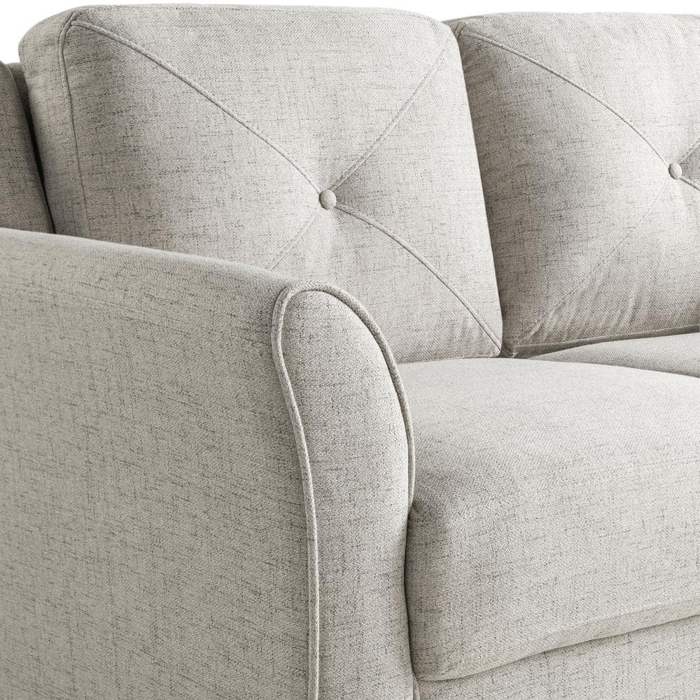 Beige Tufted Microfiber Loveseat with Flared Arms