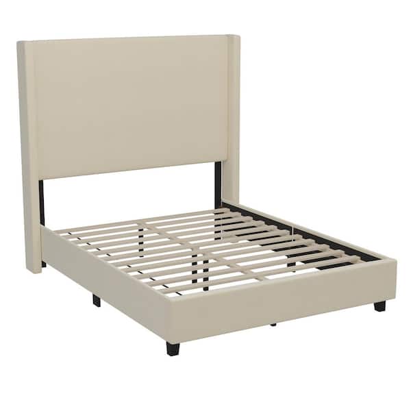 TAYLOR + LOGAN Beige Wood Frame Full Platform Bed
